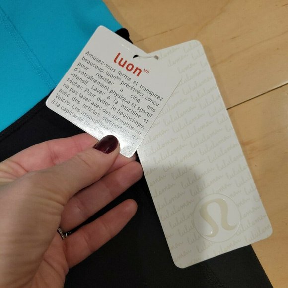 Brand New Lululemon 'Gather and Crow Crop' Leggings Black/ Blue Waistband Sz 10 - Picture 6 of 10